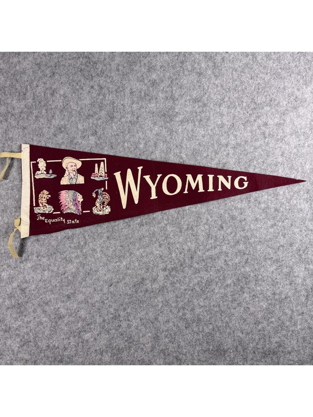 Wyoming The Equality State Maroon Felt Pennant Buffalo Bill Devil's Tower